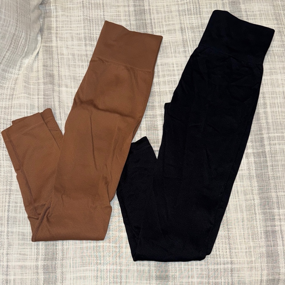 Seamless High-Waist Leggings Pair - Black & Brown